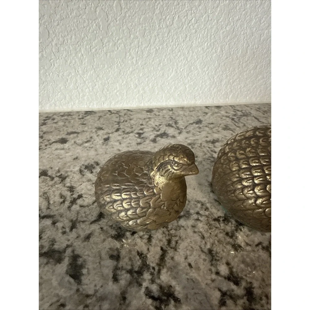 Two Vintage Brass Quail Partridge Bird Figurines Mid Century